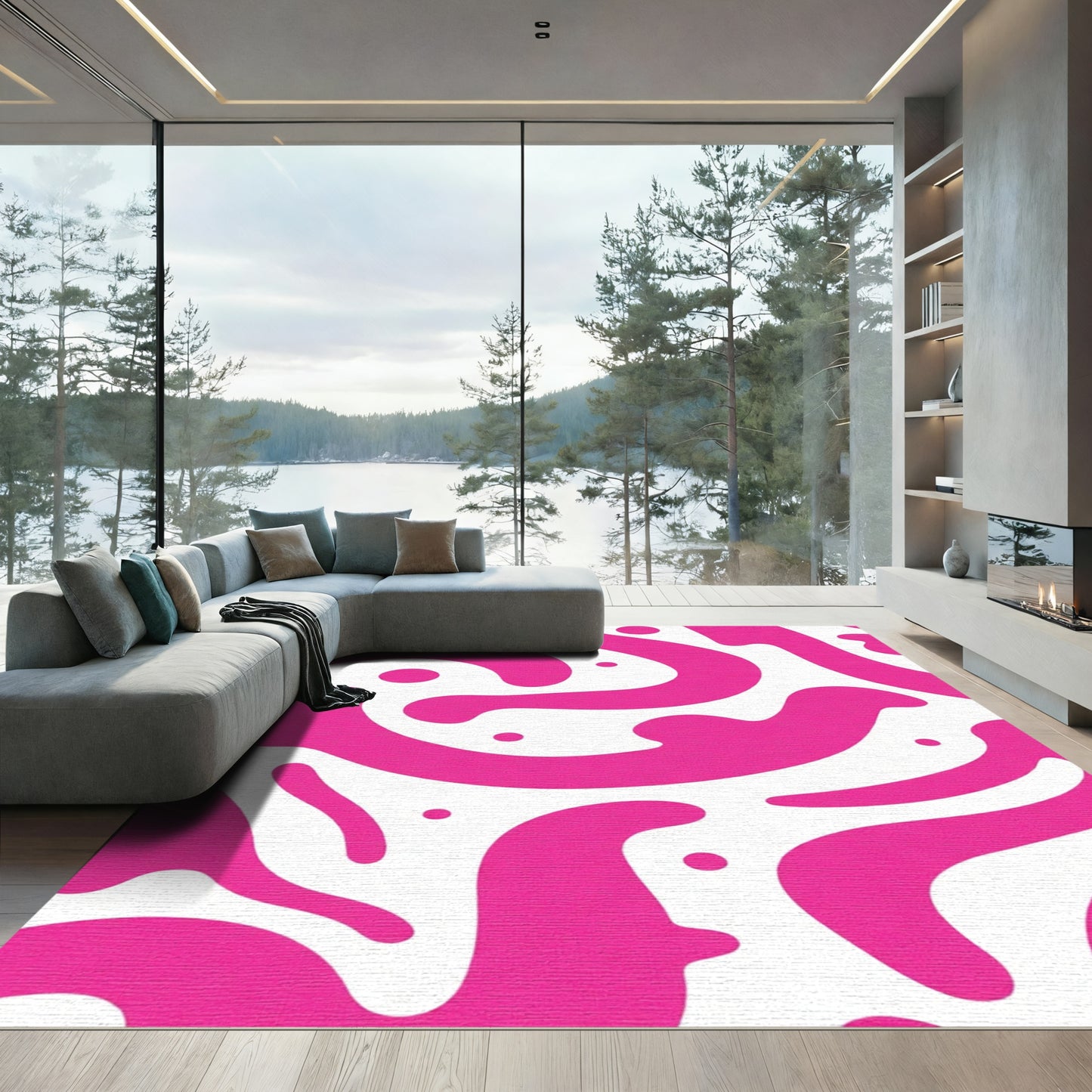 Vibrant Pink Blob Abstract Rug