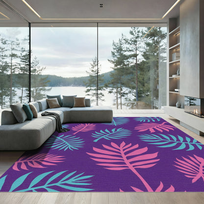 Vibrant Pink Teal Palm Leaf Rug
