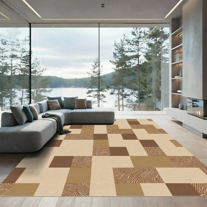 Warm Tones Wood Grain Geometric Arrangement Rug