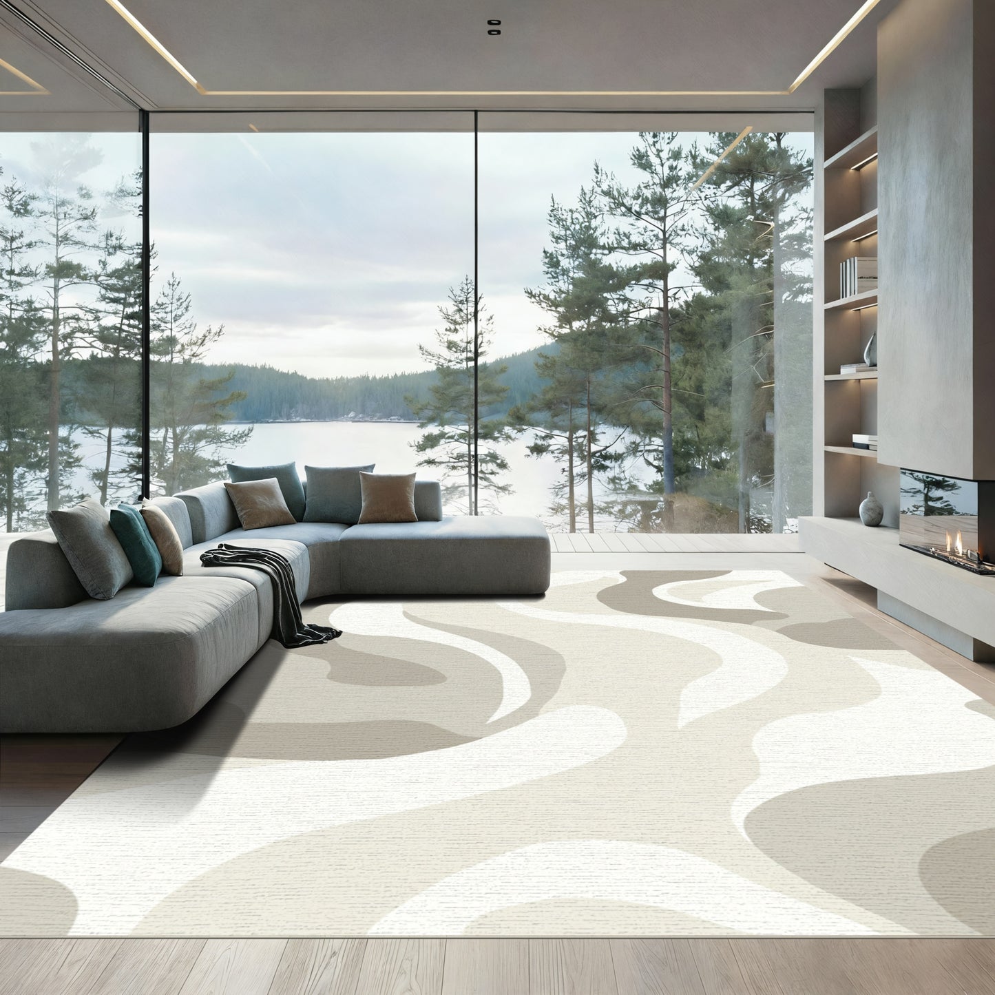 Neutral Organic Swirl Flow Rug