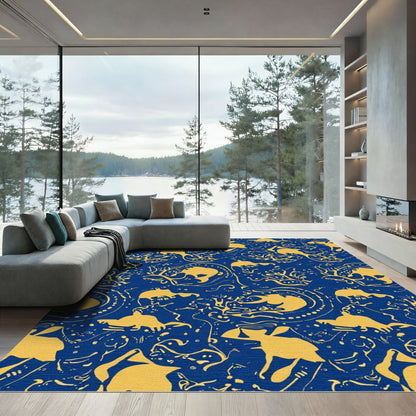 Royal Blue Yellow Marine Swirl Composition Rug