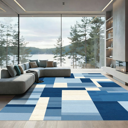 Abstract Indigo Blue Block Rug