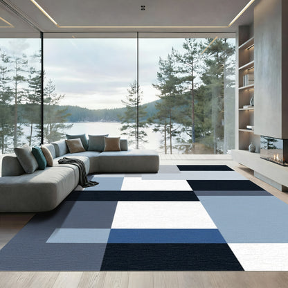 Abstract Blue Gray Geometric Blocks Rug