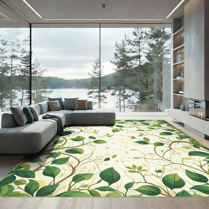 Vibrant Green Vine Blossom Canopy Rug