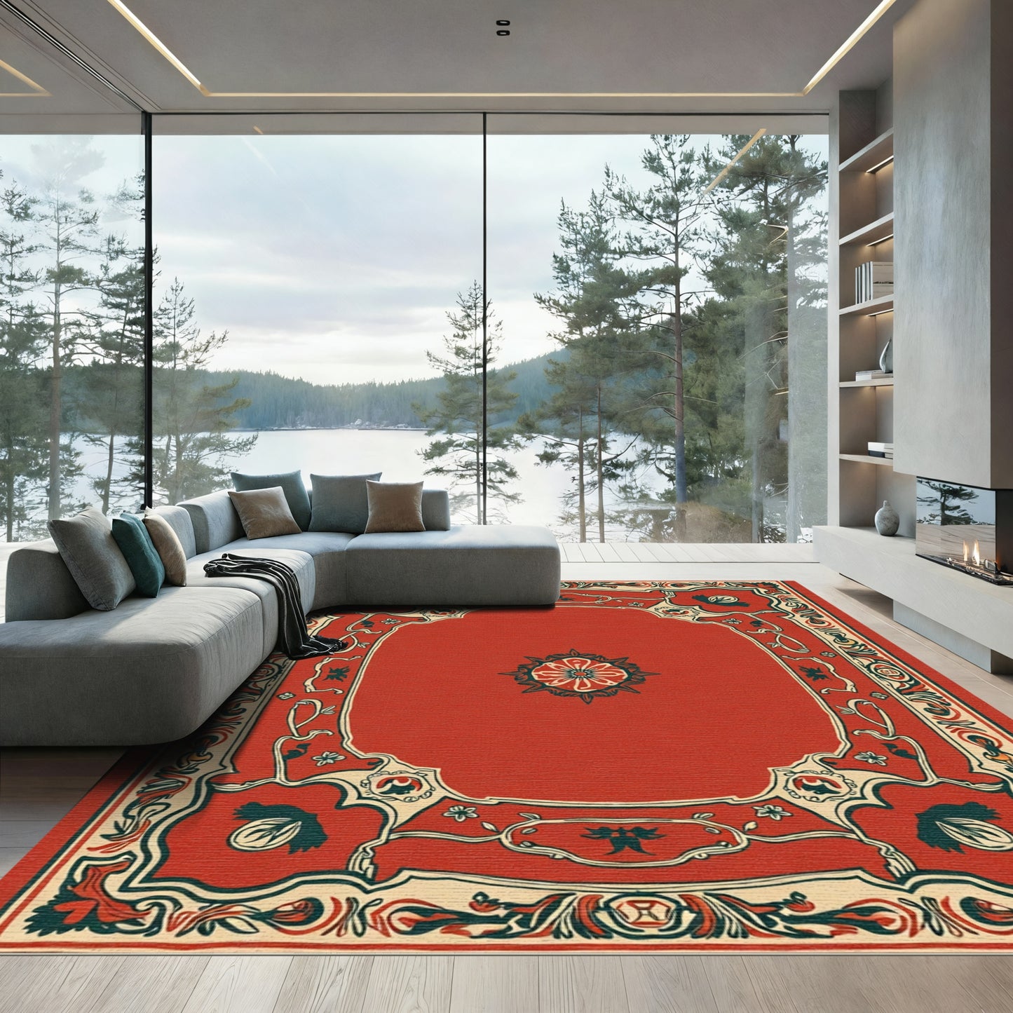 Crimson Floral Arch Medallion Rug