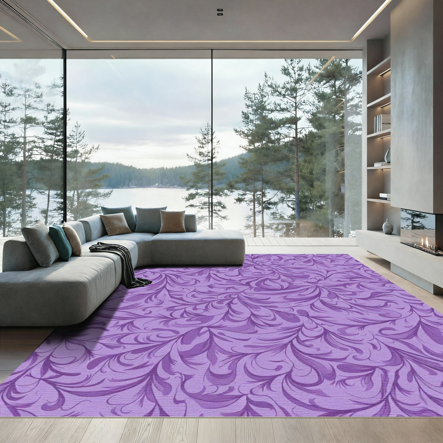 Lavender Swirl Floral Vine Rug