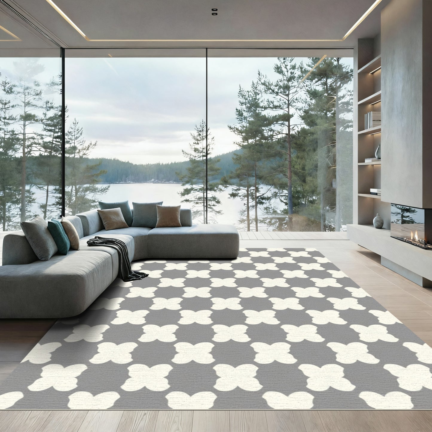 Gray Cream Quatrefoil Lattice Rug