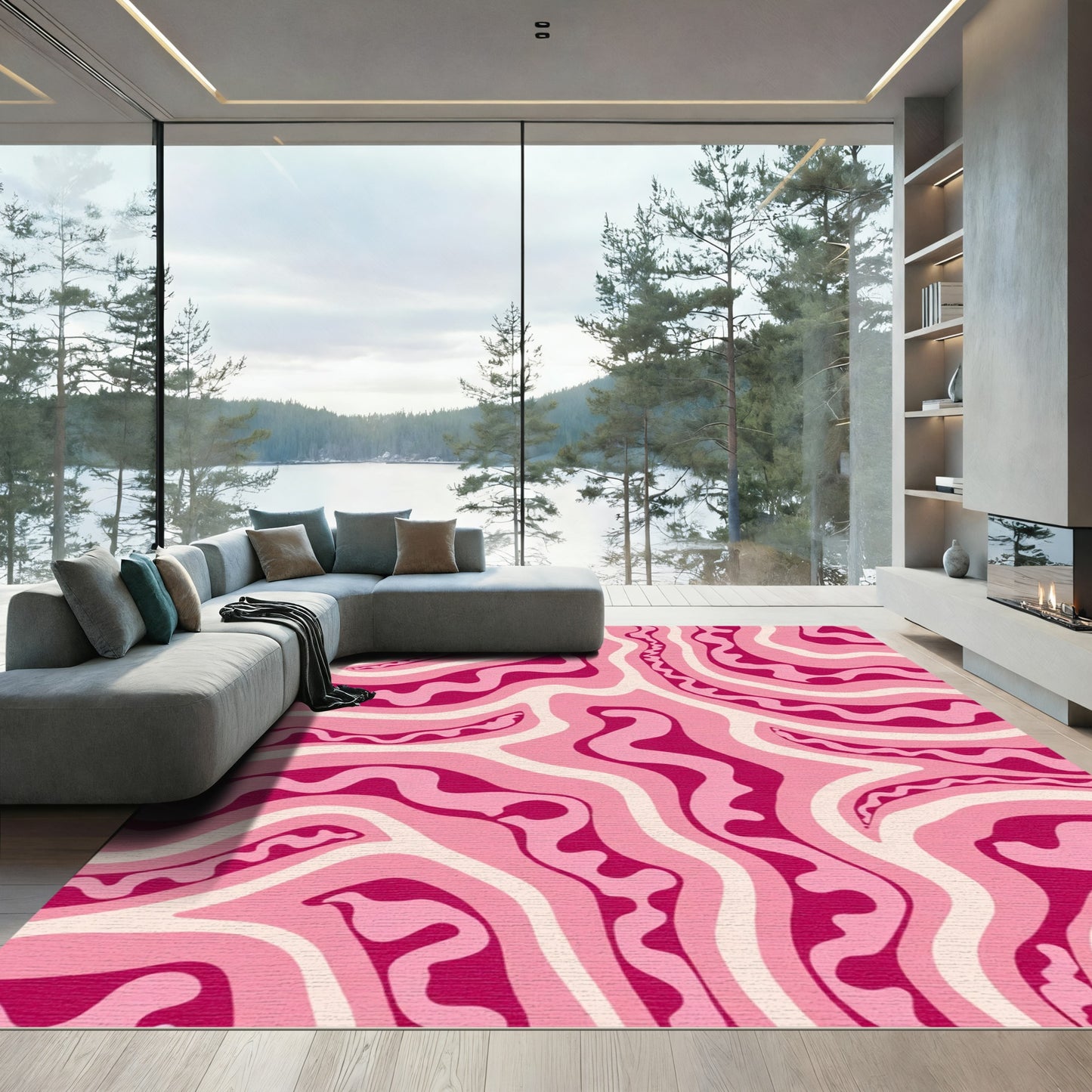 Retro Pink Swirl Waves Rug