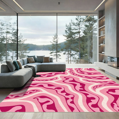 Retro Pink Swirl Waves Rug
