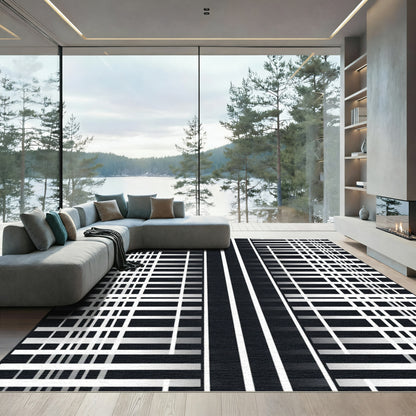 Abstract Black White Geometric Lattice Rug