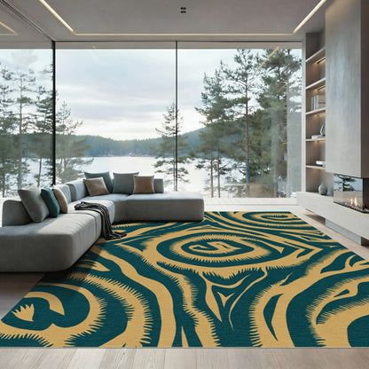 Teal Gold Swirling Ancient Symbol Rug