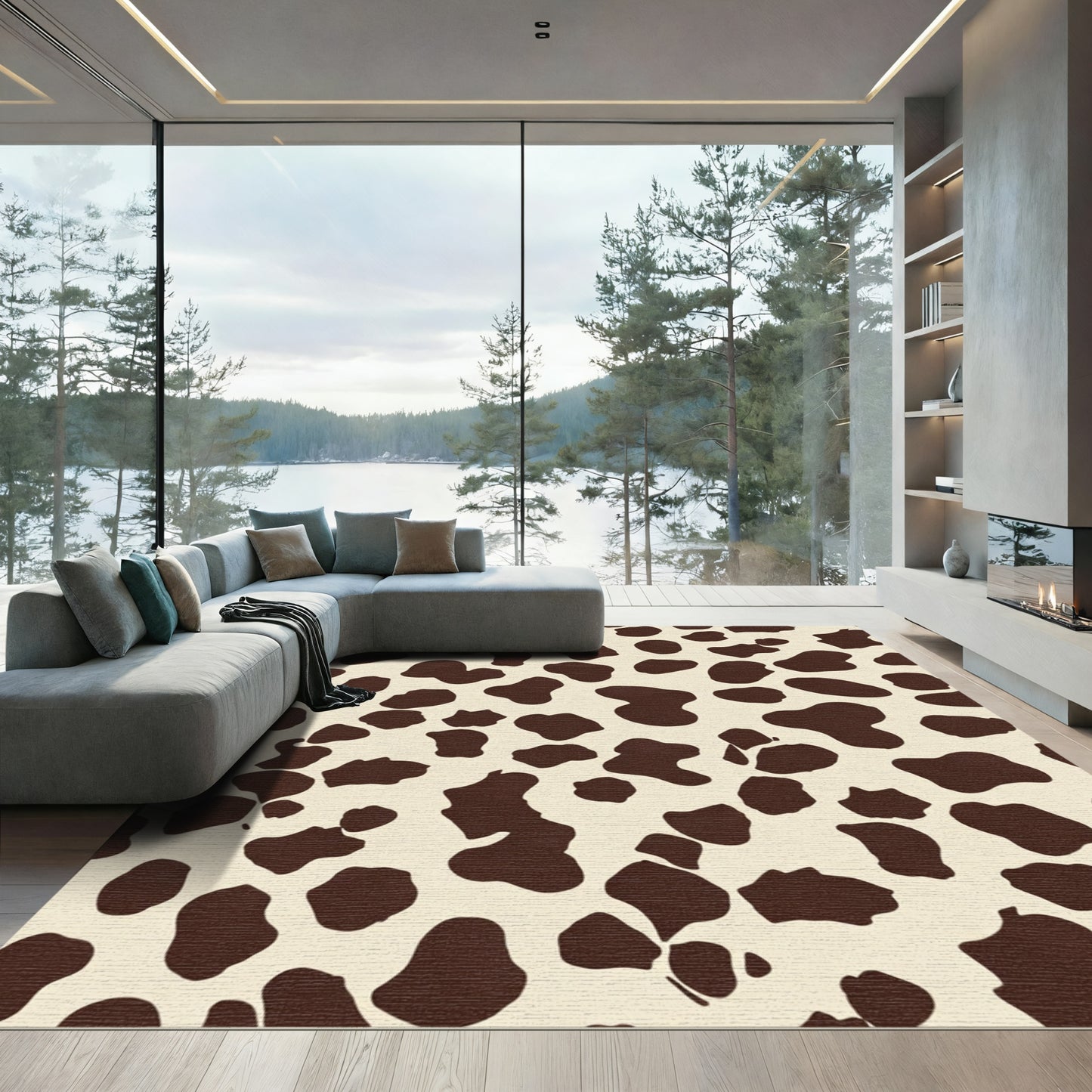 Cream and Brown Spotty Pattern Rug