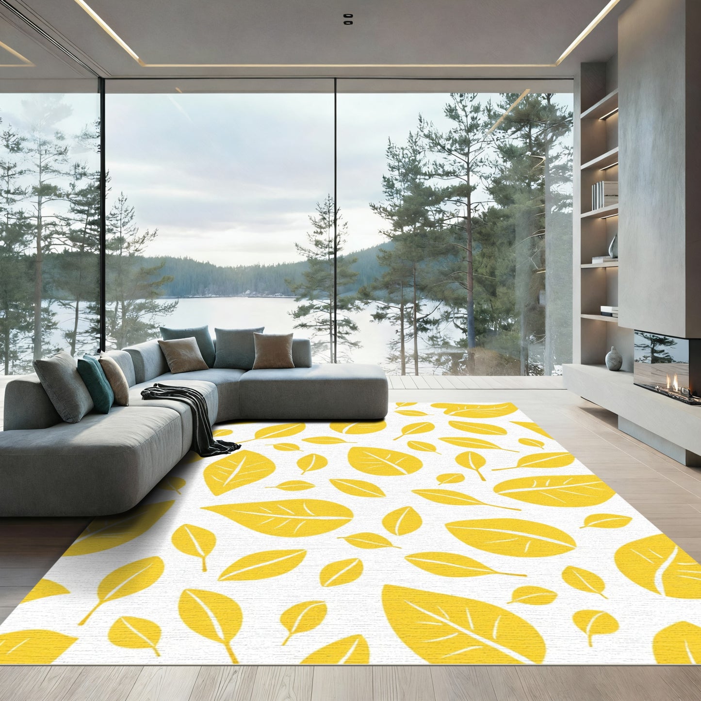 Golden Leaf Scatter Surface Rug