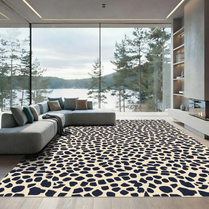 Navy Organic Shape Cream Field Rug