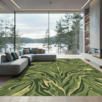 Olive Green Wavy Camouflage Rug
