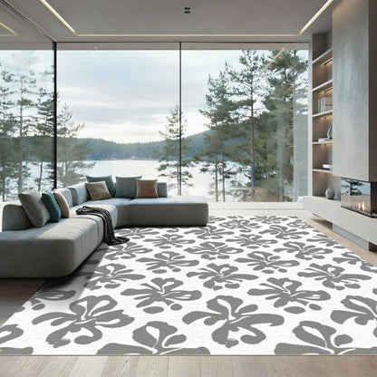 Gray Floral Scroll Art Rug