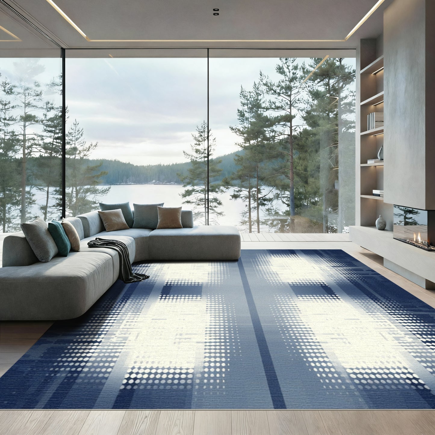 Abstract Halftone Blue Vertical Stripes Rug