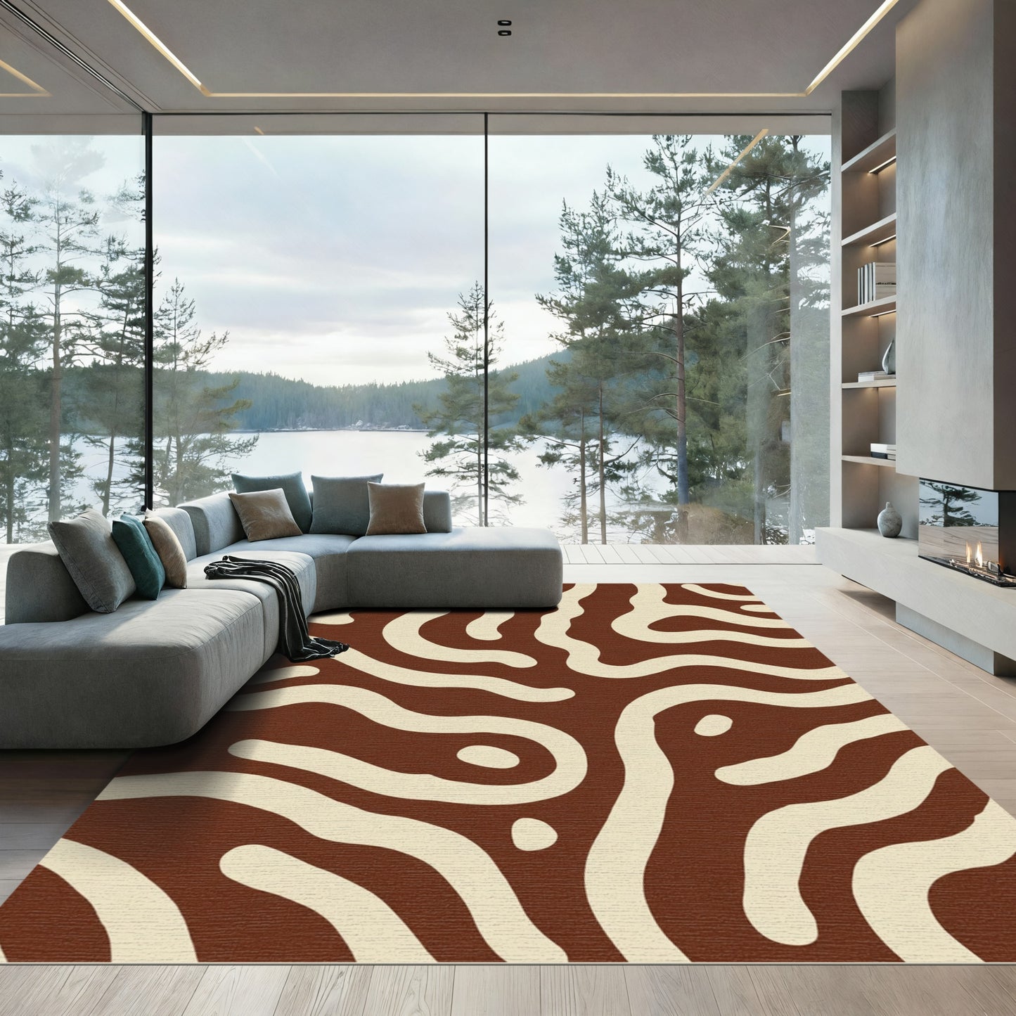 Brown and Cream Organic Labyrinth Rug