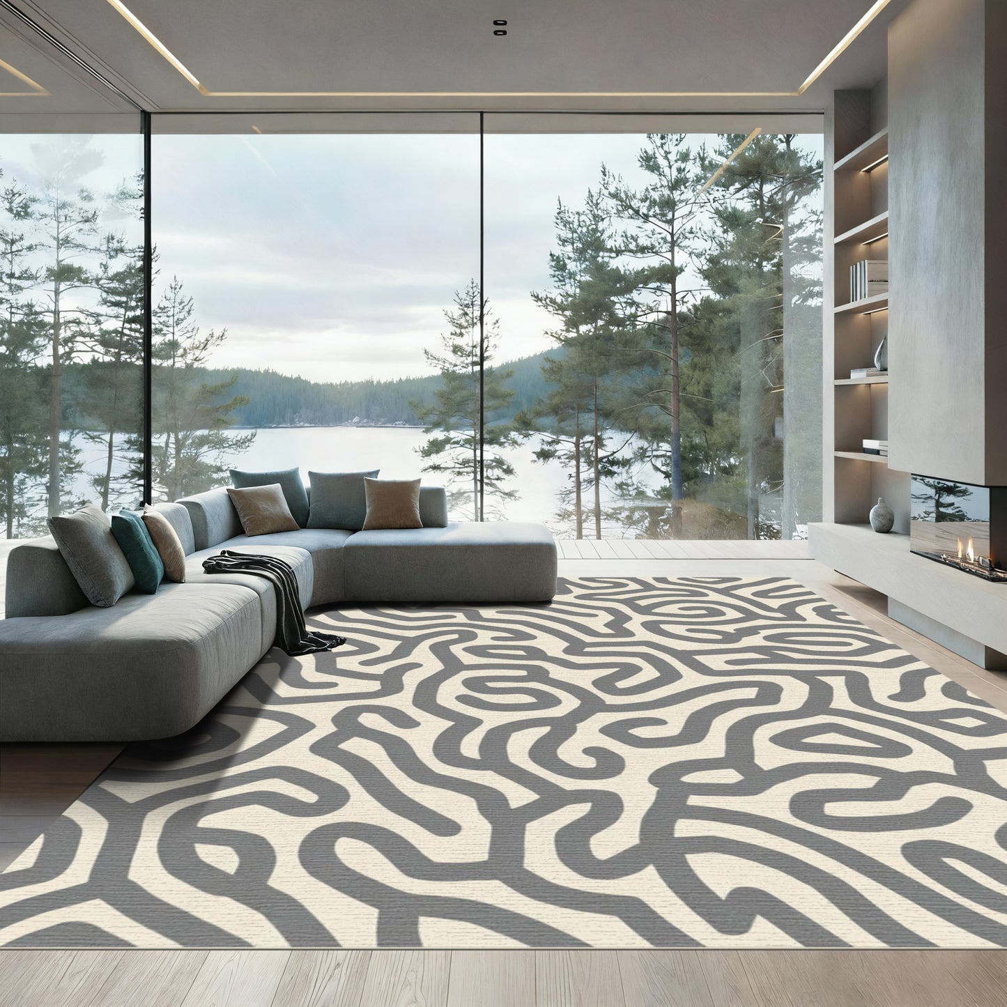 Gray Organic Maze Contour Rug