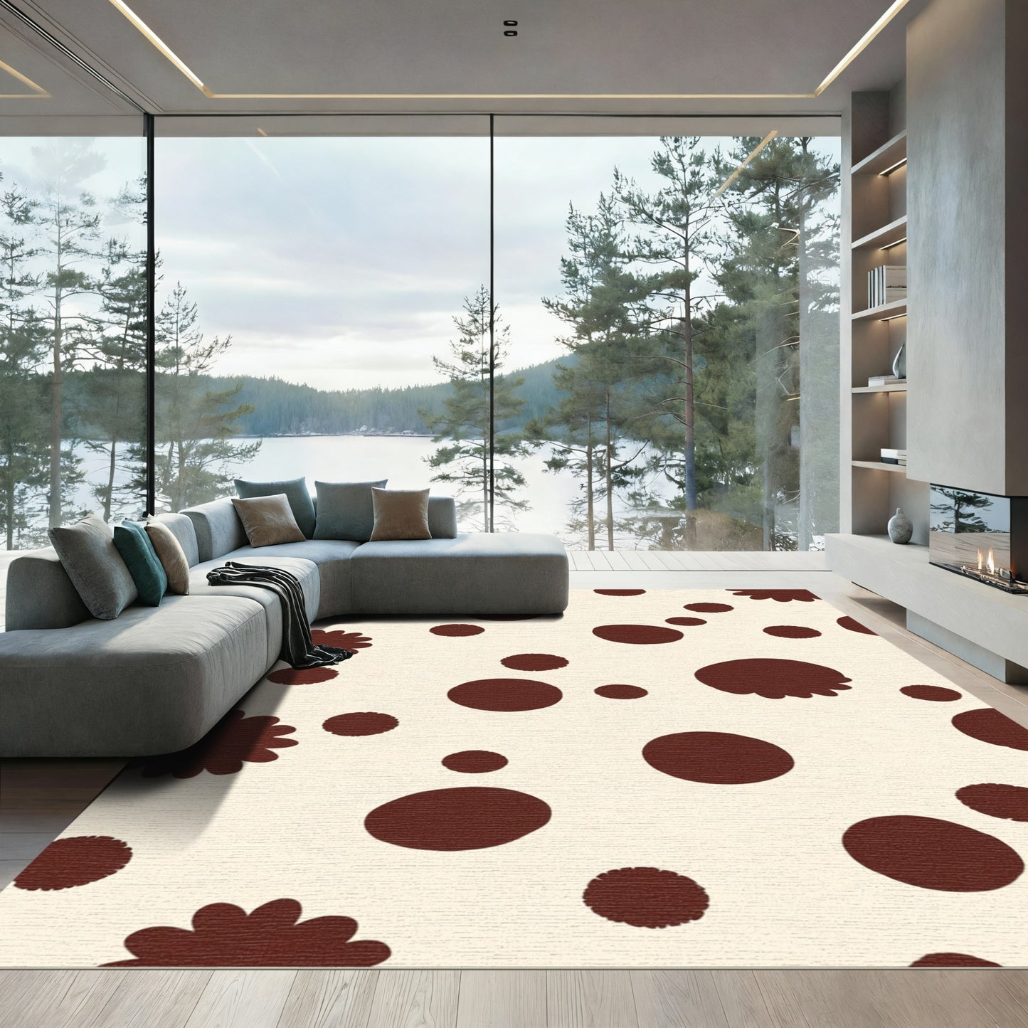 Brown Blobs Creamy Field Rug