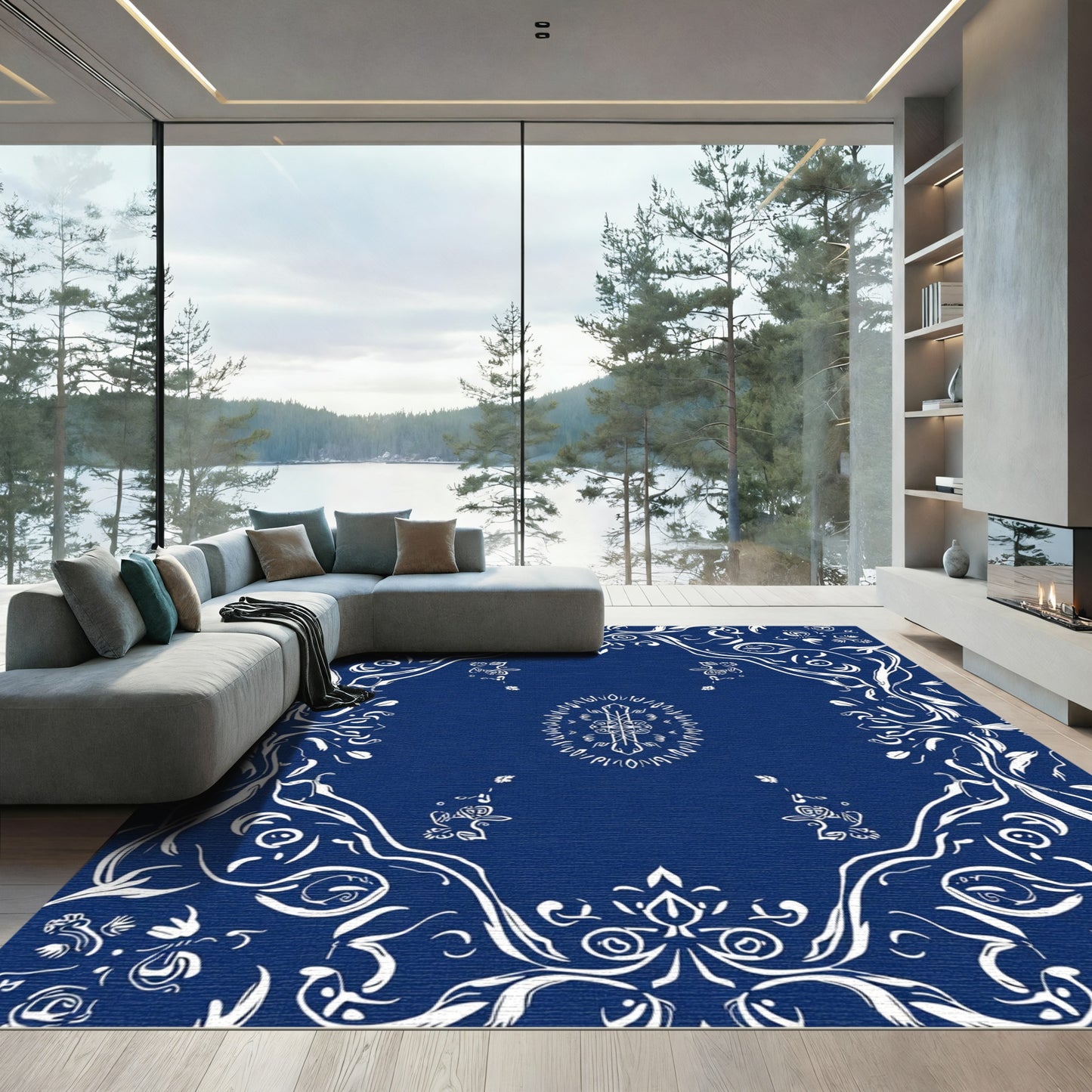 Classic Blue White Floral Medallion Rug