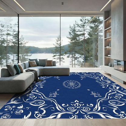 Classic Blue White Floral Medallion Rug