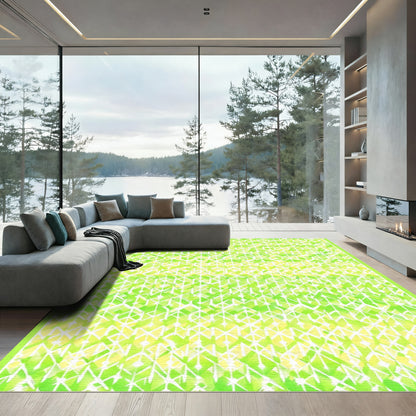Lime Green Abstract Geometric Lattice Rug