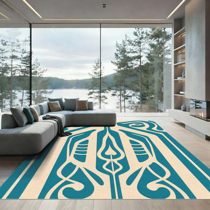 Teal cream organic art nouveau flow Rug