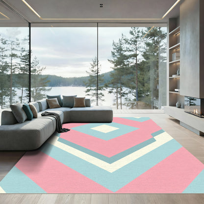 Pastel Pink Blue Geometric Diamond Overlap Rug
