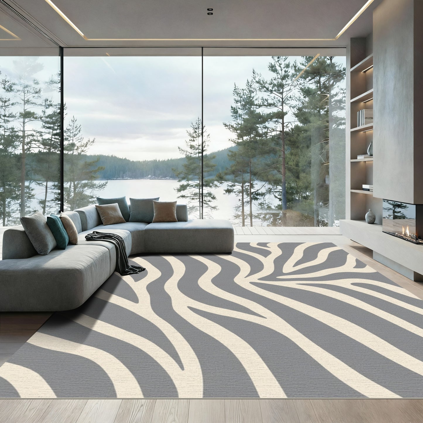 Gray Beige Abstract Zebra Stripes Rug