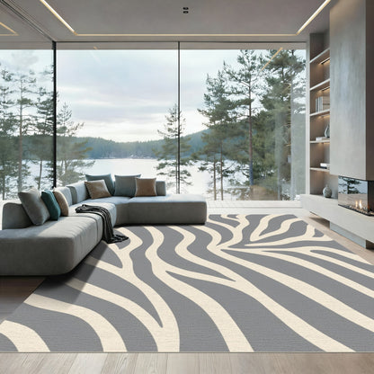Gray Beige Abstract Zebra Stripes Rug