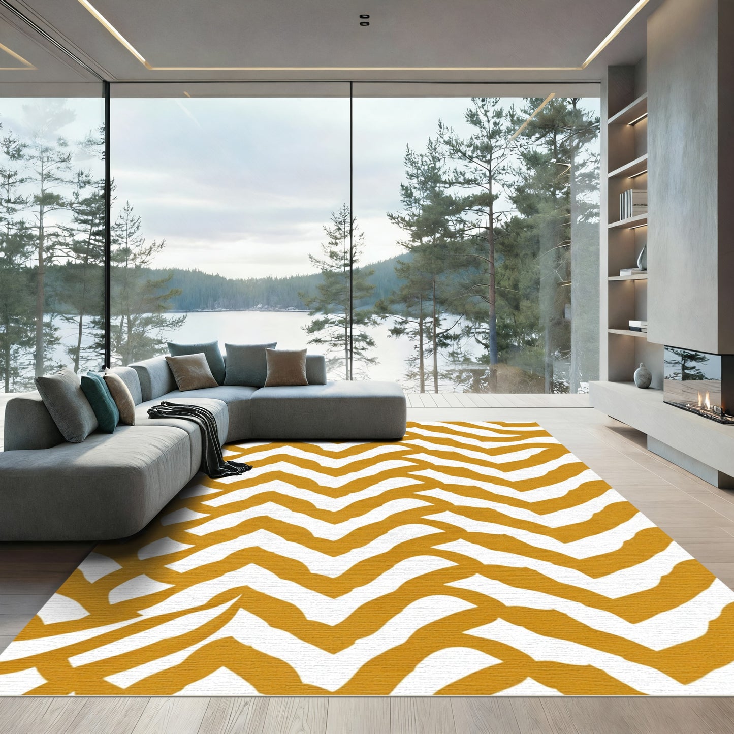 Golden Ochre Chevron Intertwined Rug