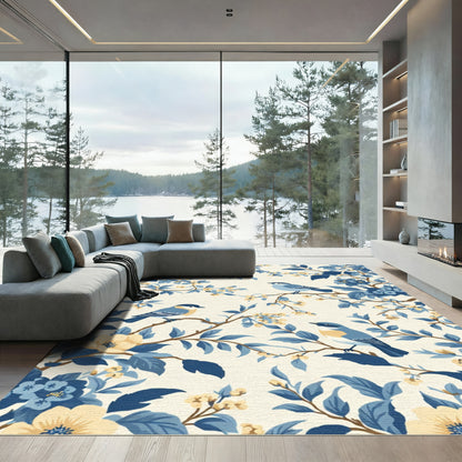 Blue Birds And Yellow Floral Branches Rug