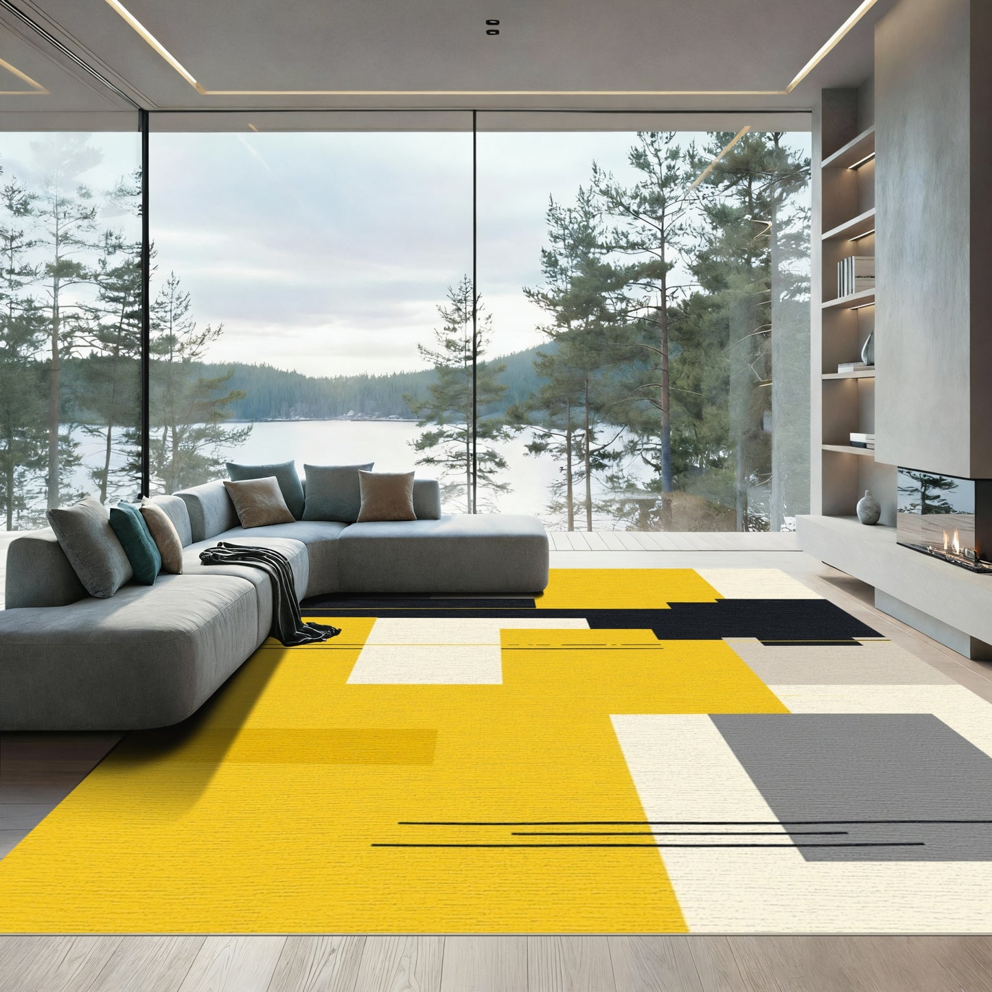 Sunny Yellow Geometric Block Rug