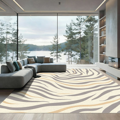 Neutral Cream Zebra Stripe Wave Rug