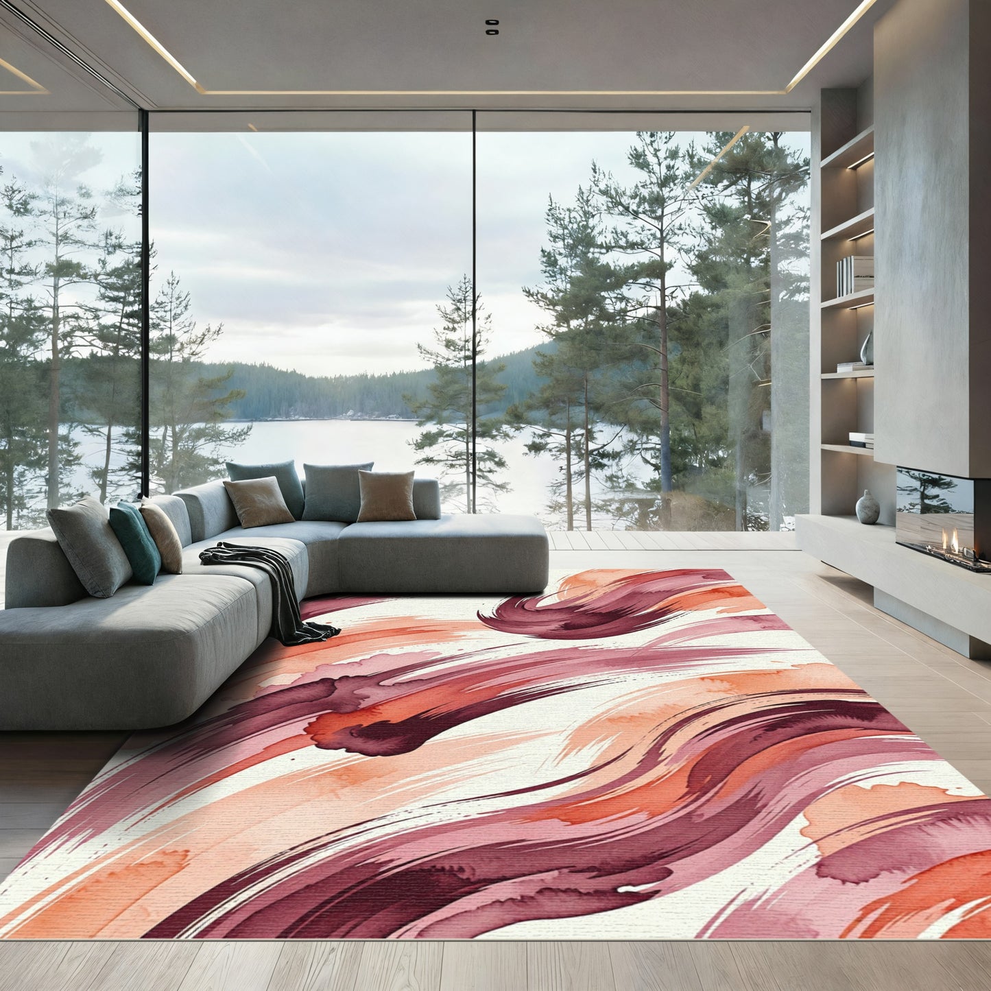Crimson Coral Swirl Artistry Rug