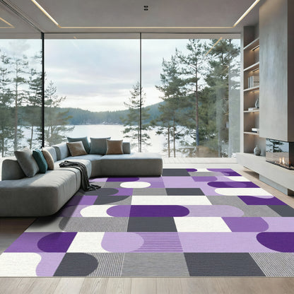 Modern Purple Geometric Block Rug
