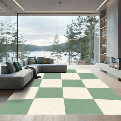 Sage Cream Checkered Grid Rug