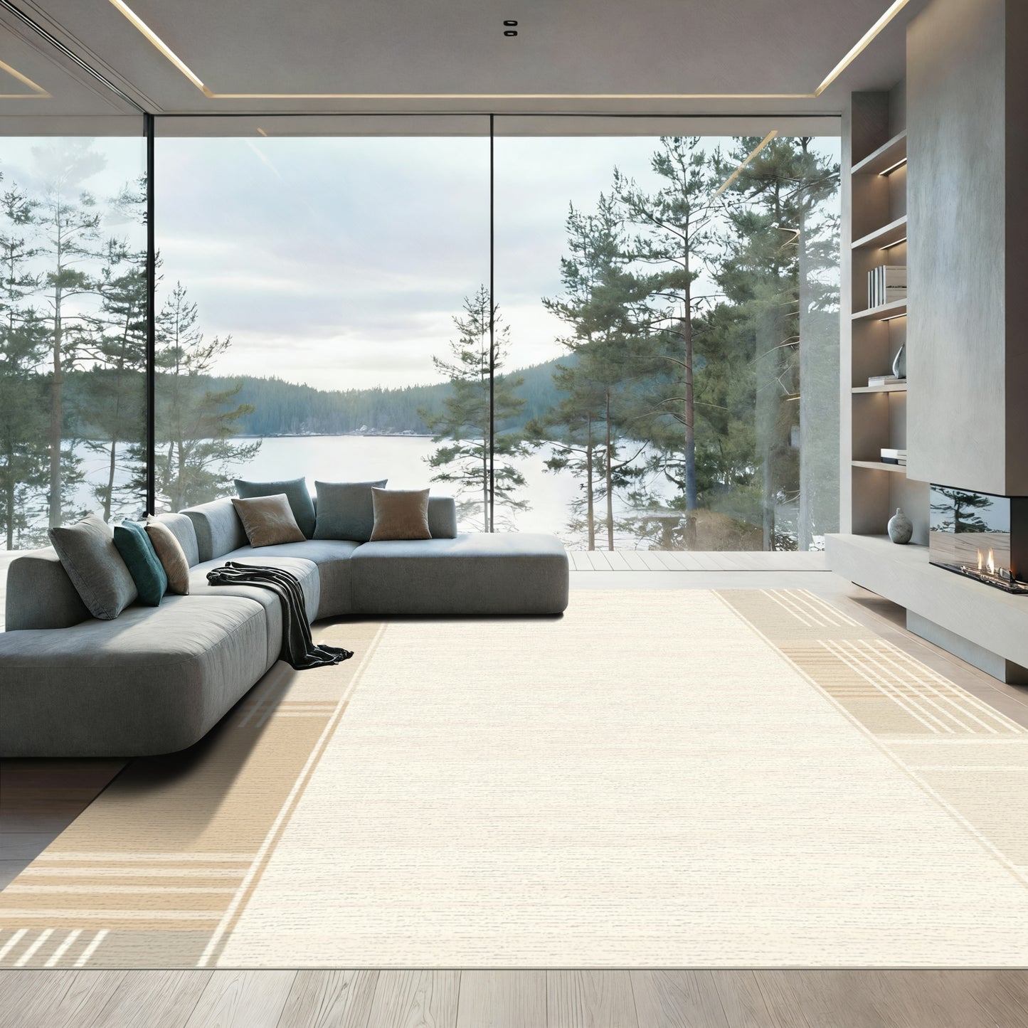 Neutral Tonal Stripe Geometric Rug
