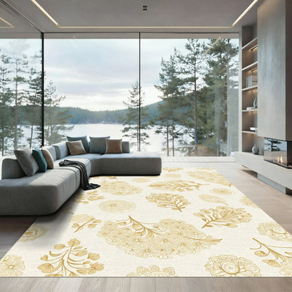 Golden Botanical Meadow Floral Accent Rug