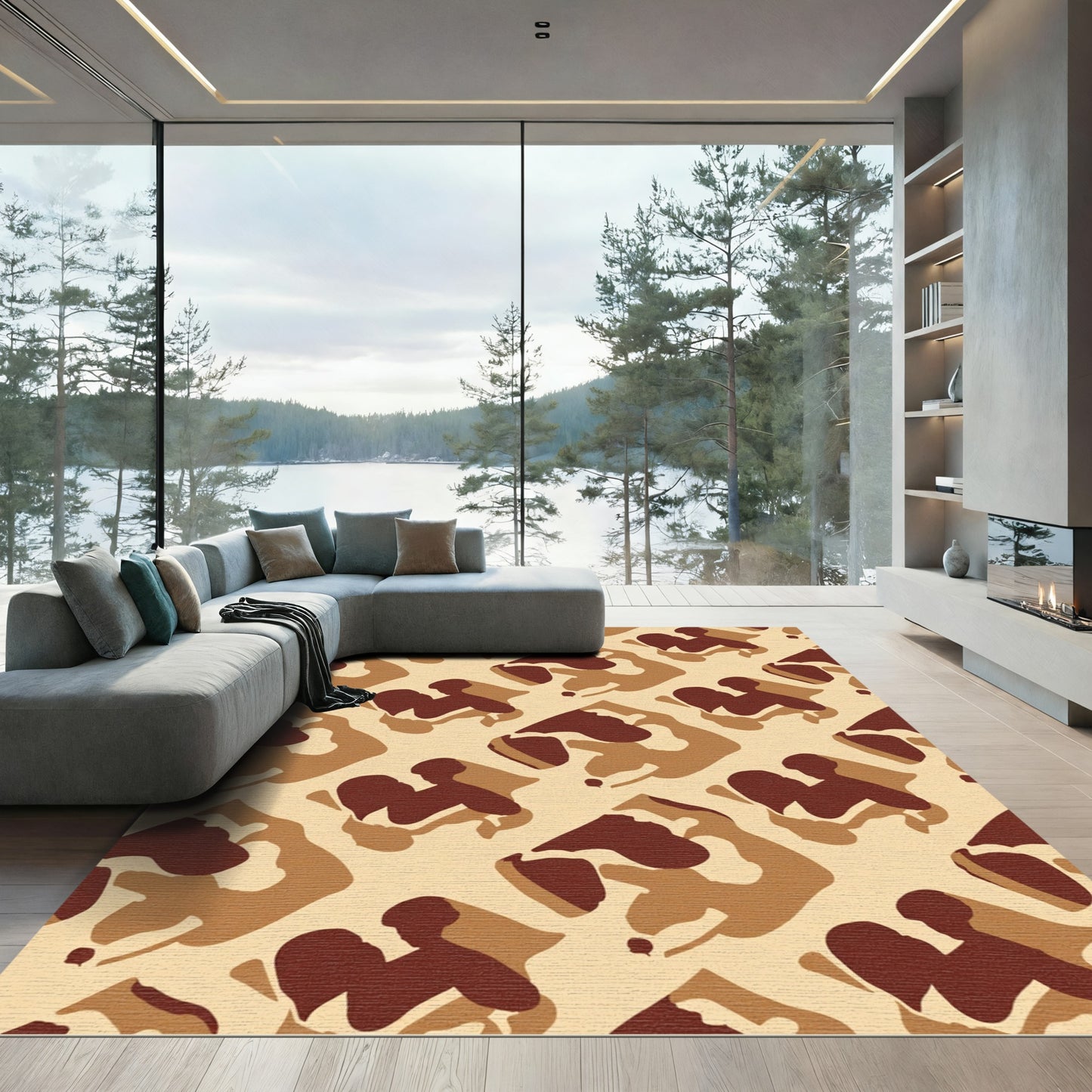 Earthy Brown Abstract Camouflage Rug