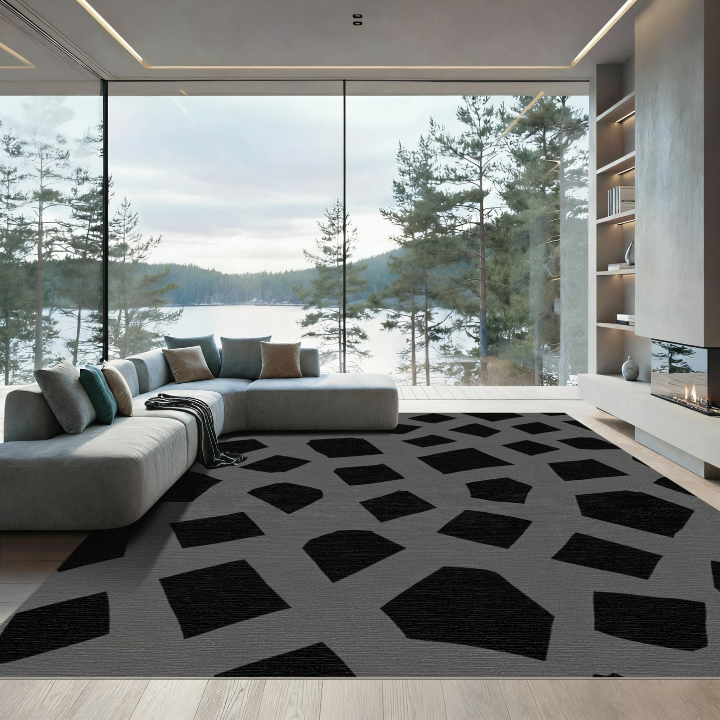 Abstract Gray Intersecting Forms Rug