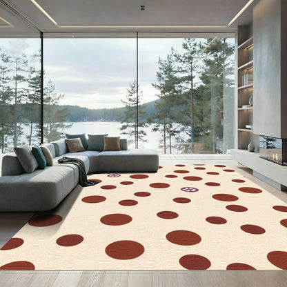 Cream Brown Polka Dot Floral Accent Rug