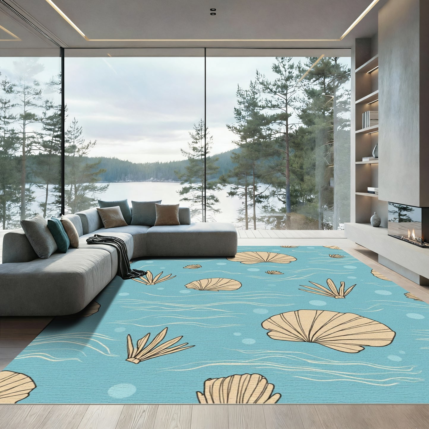 Nautical Shell Seaweed Waves Rug