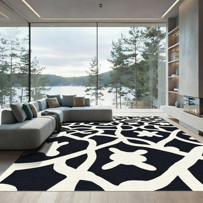 Black White Abstract Organic Lattice Rug