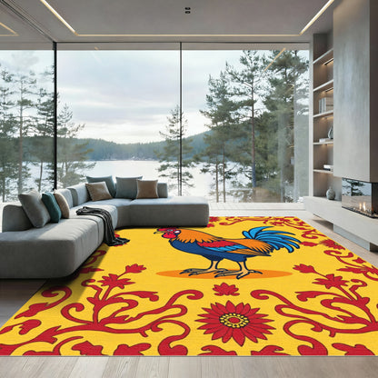 Vibrant Rooster Floral Border Rug