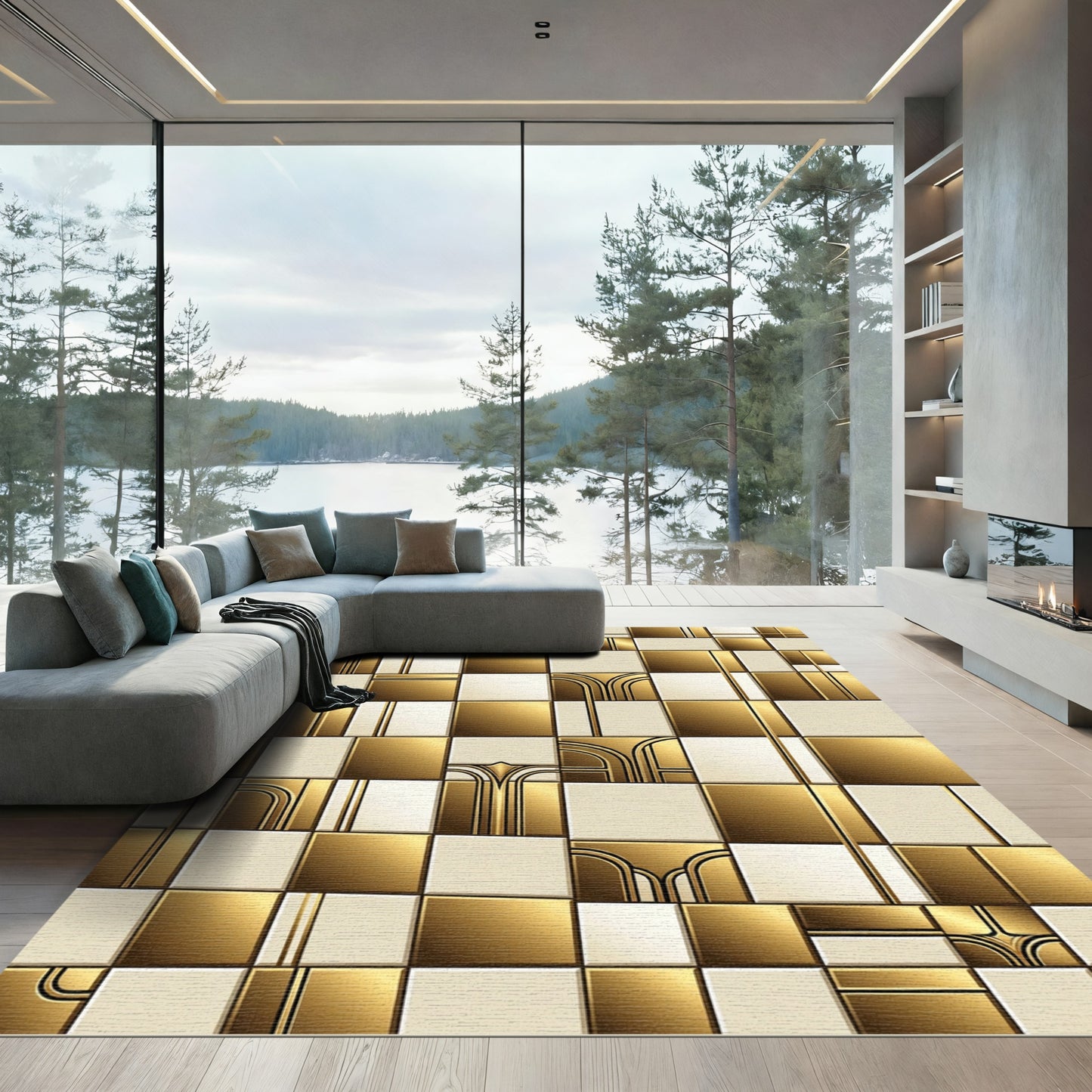 Gilded Cream Geometric Art Deco Rug
