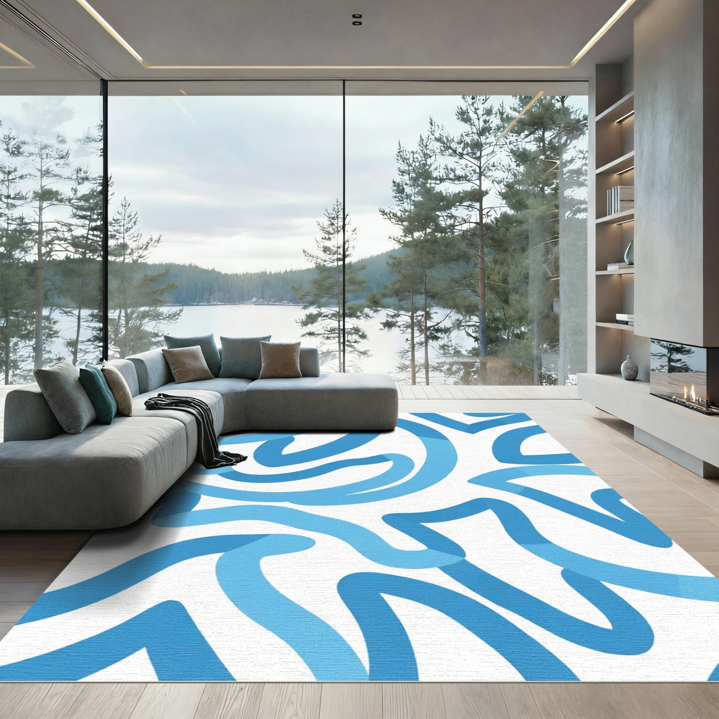 Abstract Blue Swirl Organic Flow Rug