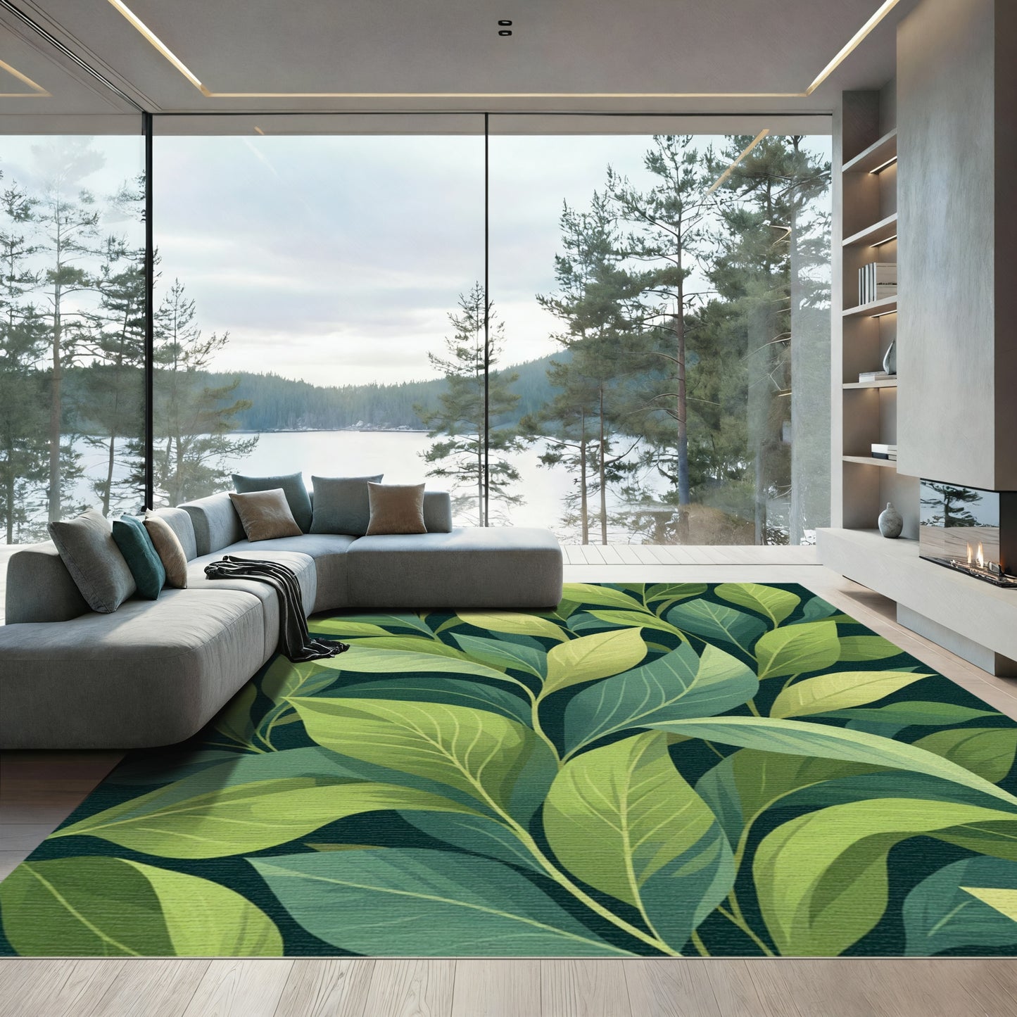 Vibrant Green Leafy Canopy Rug