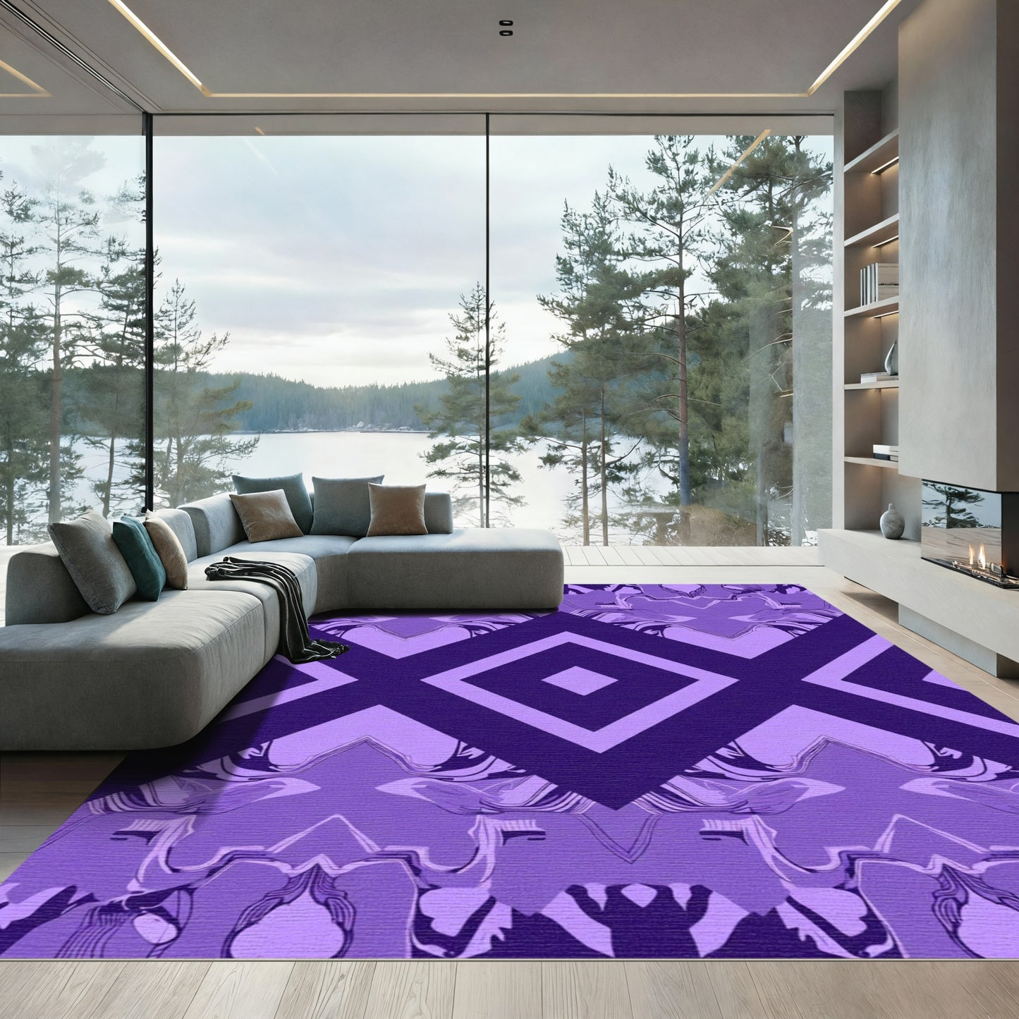 Deep Violet Geometric Diamond Fusion Rug